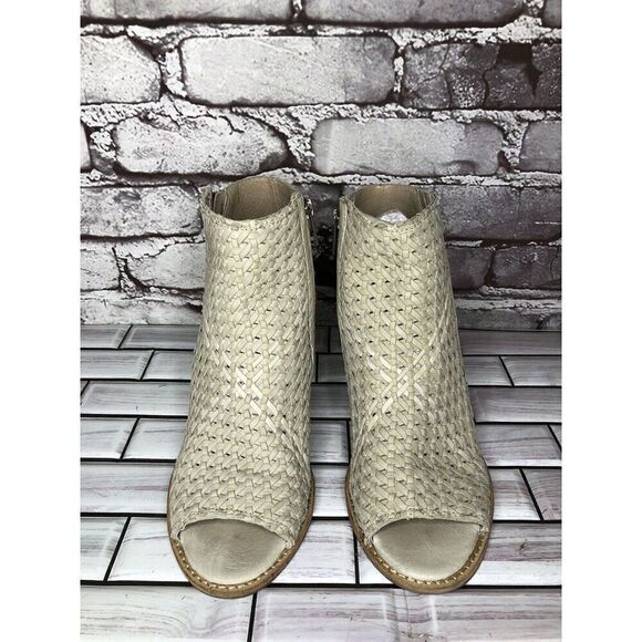 Sam Edelman Cooper Beige Leather Woven Block Heel Booties Women’s Sz 8M US/38EU - Picture 2 of 16